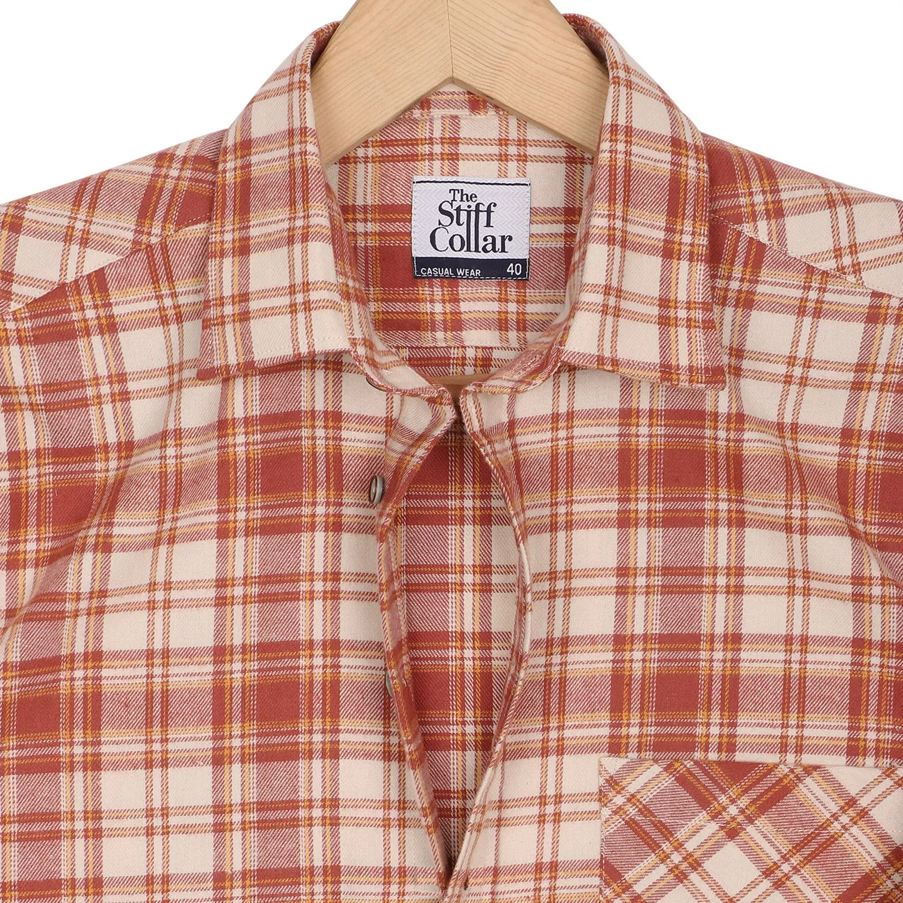 Valencia Orange Check Flannel Regular Fit Casual Shirt