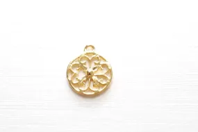 Vermeil Gold Round Charm, Filigree Round Pendant, 18k gold plated over sterling Silver Filigree Round Charm, wholesale gold charms, 83