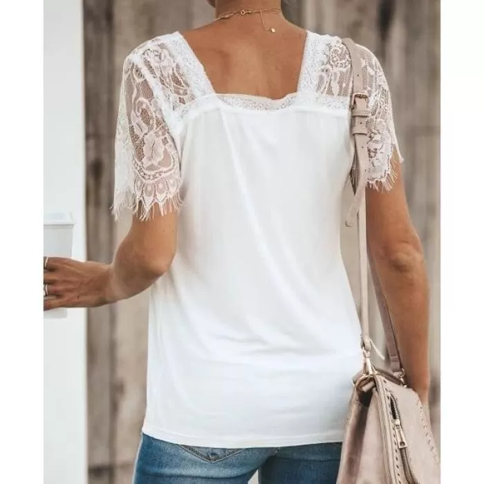 White Lace Sleeve V-Neck