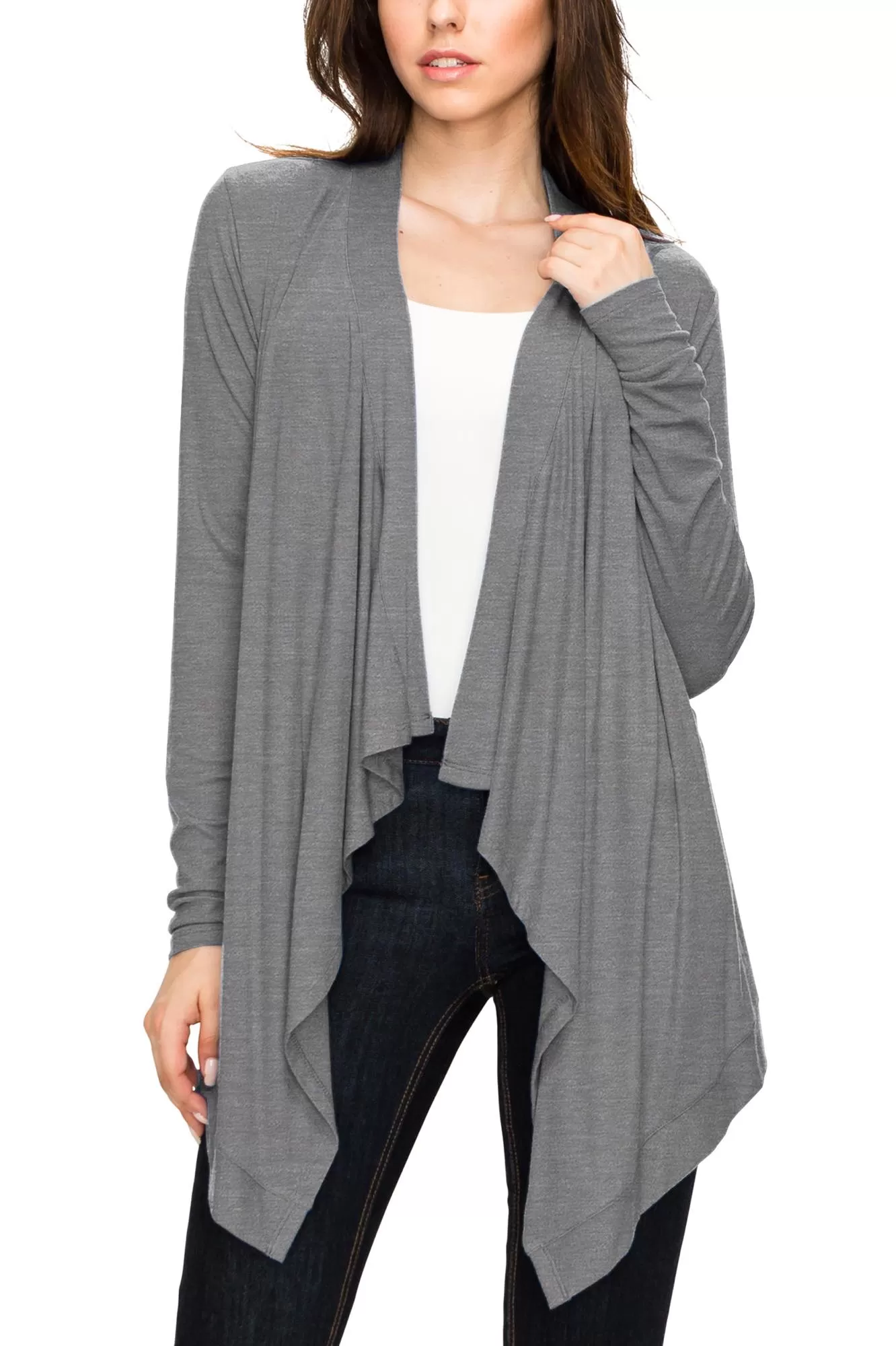 Women's Basic Draped Long Sleeve Open Front Knit Cardigan