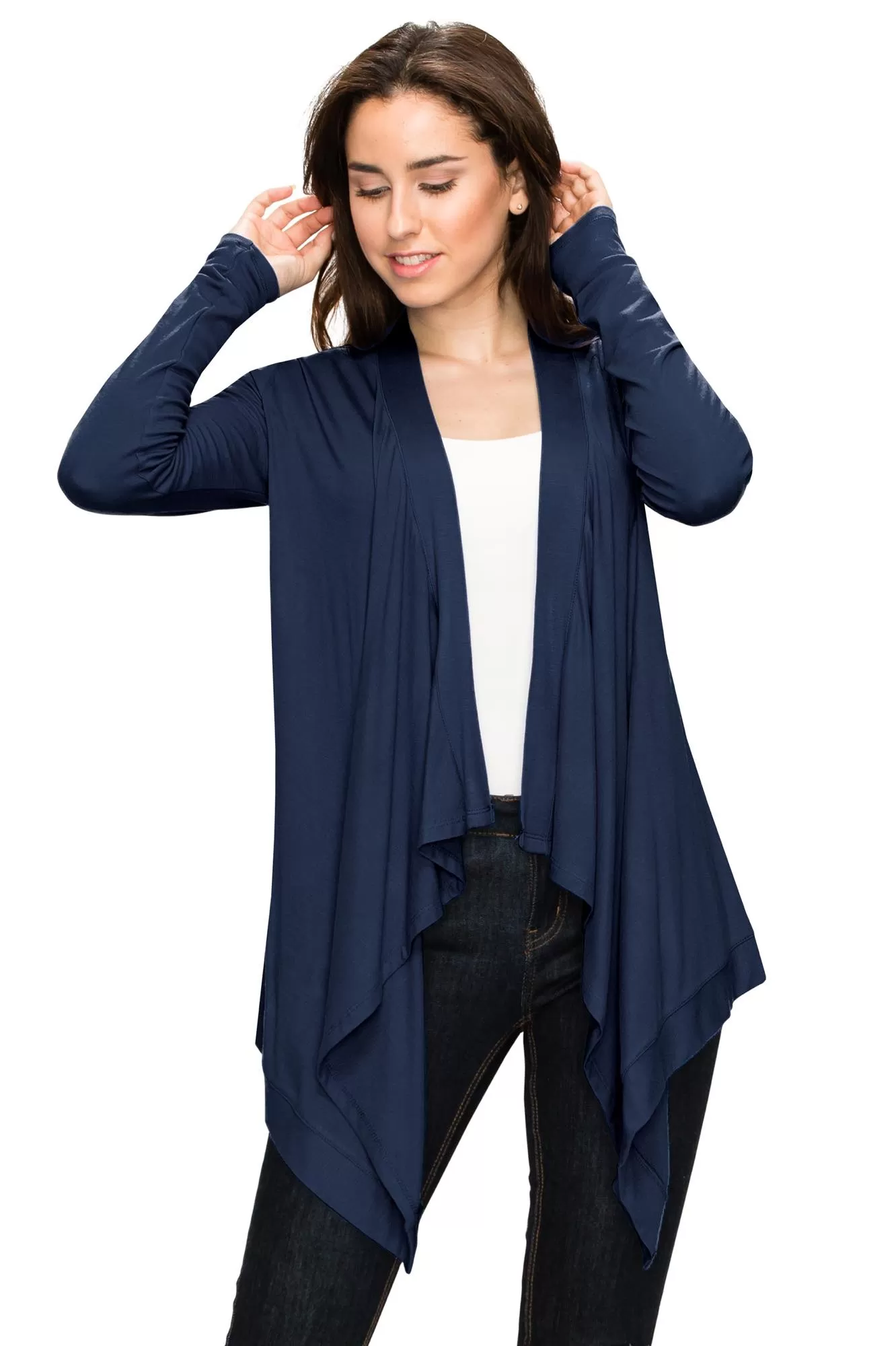 Women's Basic Draped Long Sleeve Open Front Knit Cardigan