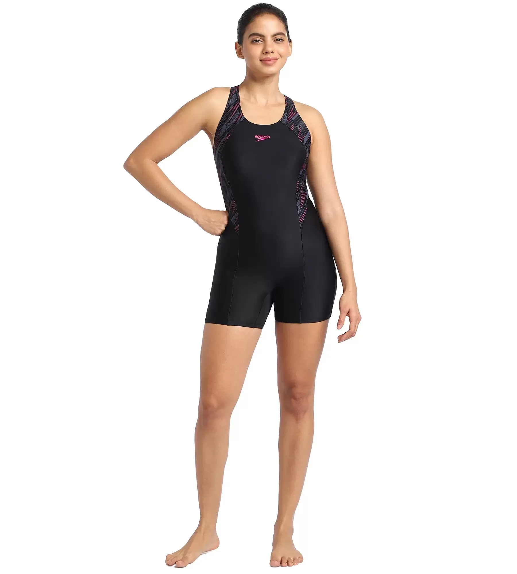 Women's Endurance Hyperboom Splice Legsuit Swimwear  - Black  &  Electric Pink