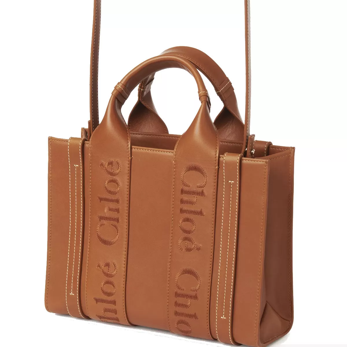 Woody Tote Small Leather, Caramel